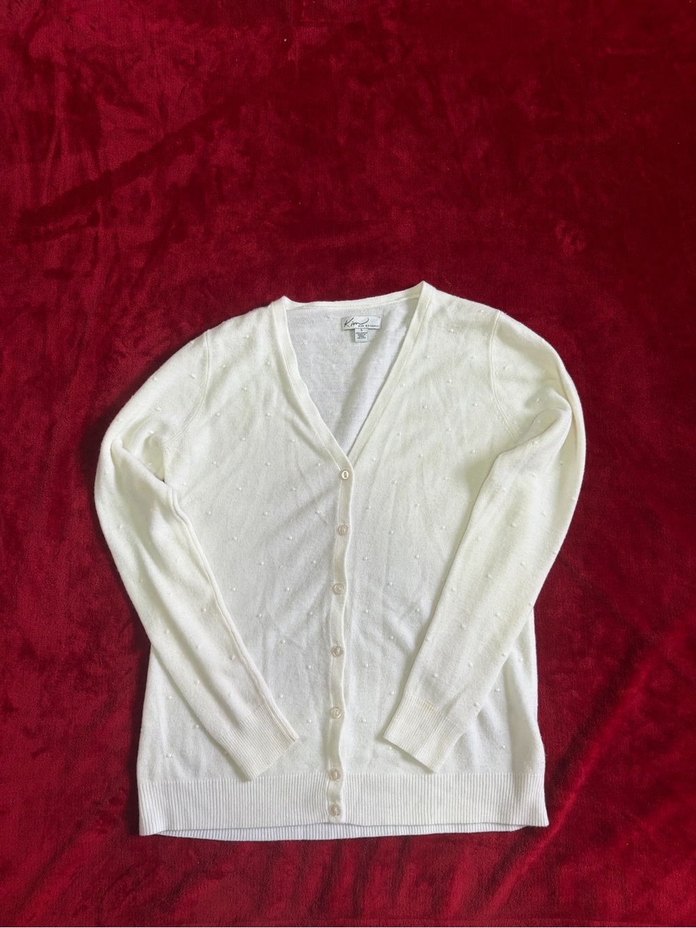 Kim Rogers Off-White Textured Knit Cardigan Sweater